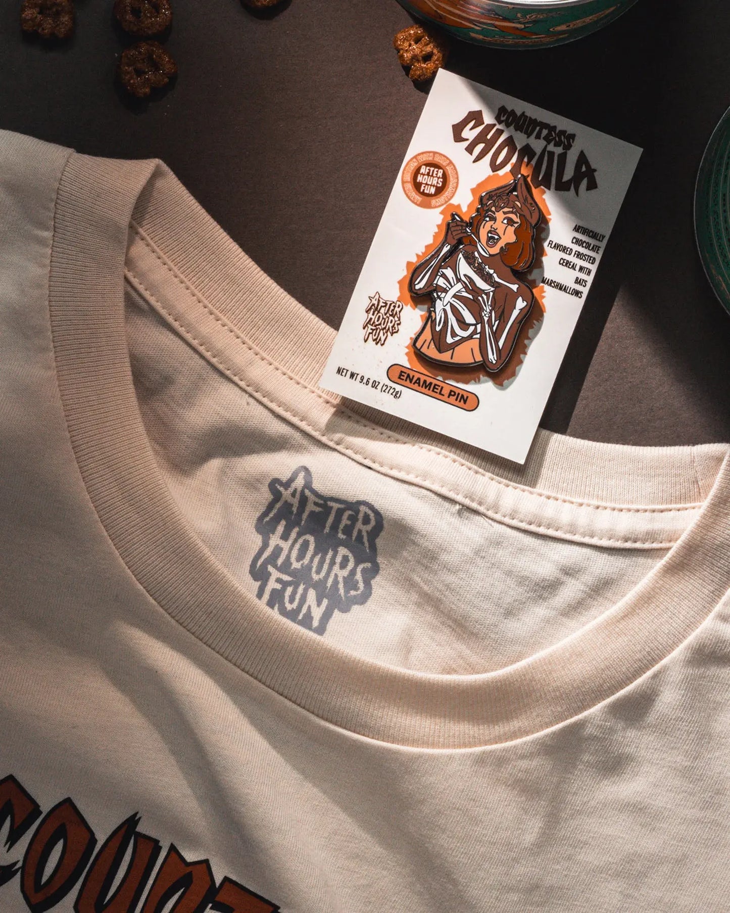Countess Chocula Cereal With Enamel Pin T-shirt Natural Color AFTERHOURSFUN