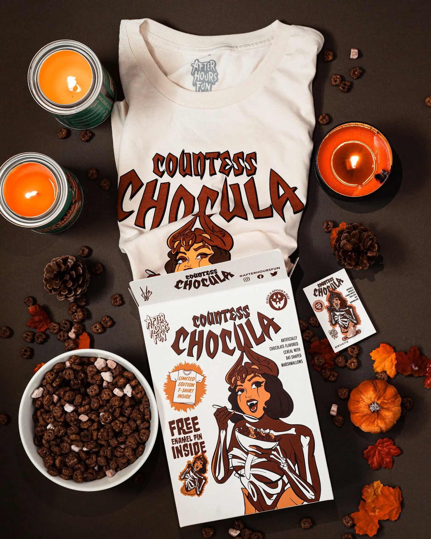 Countess Chocula Cereal With Enamel Pin T-shirt Natural Color AFTERHOURSFUN