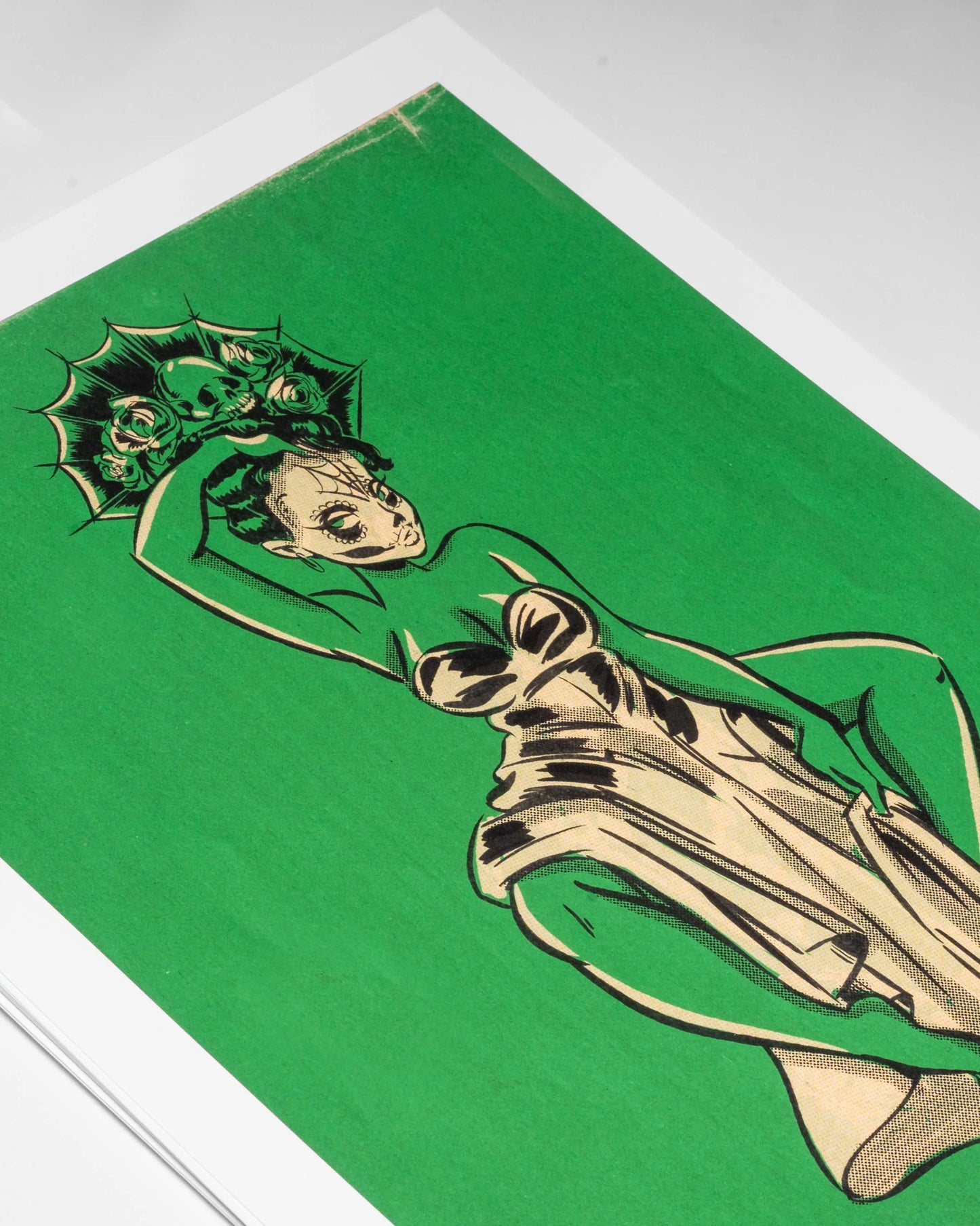 DAY OF DEAD GREEN GODDESS 11 x 14 in AFTERHOURSFUN