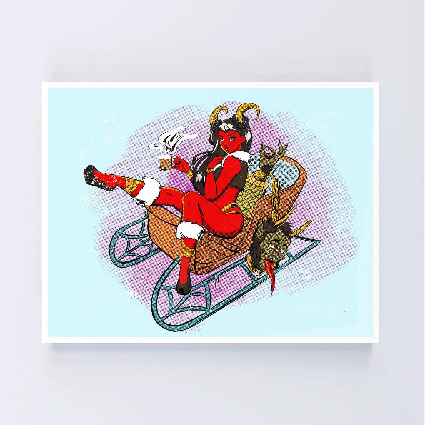 Ice Blue Krampus Pin Up Art 11 X 14 AFTERHOURSFUN