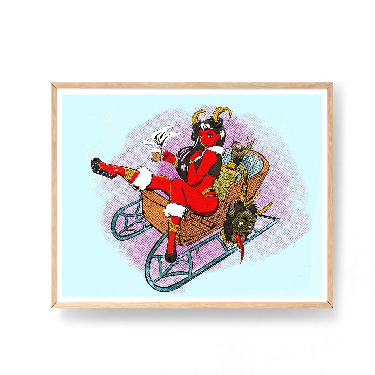 Ice Blue Krampus Pin Up Art 11 X 14 AFTERHOURSFUN