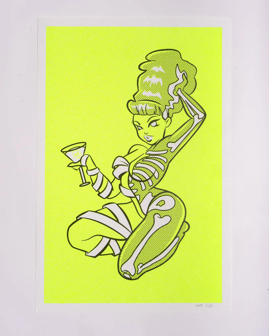 BRIDE BONES© ELECTRIC LIME SCREEN PRINTED POSTER 12.5 x 19 inches AFTERHOURSFUN