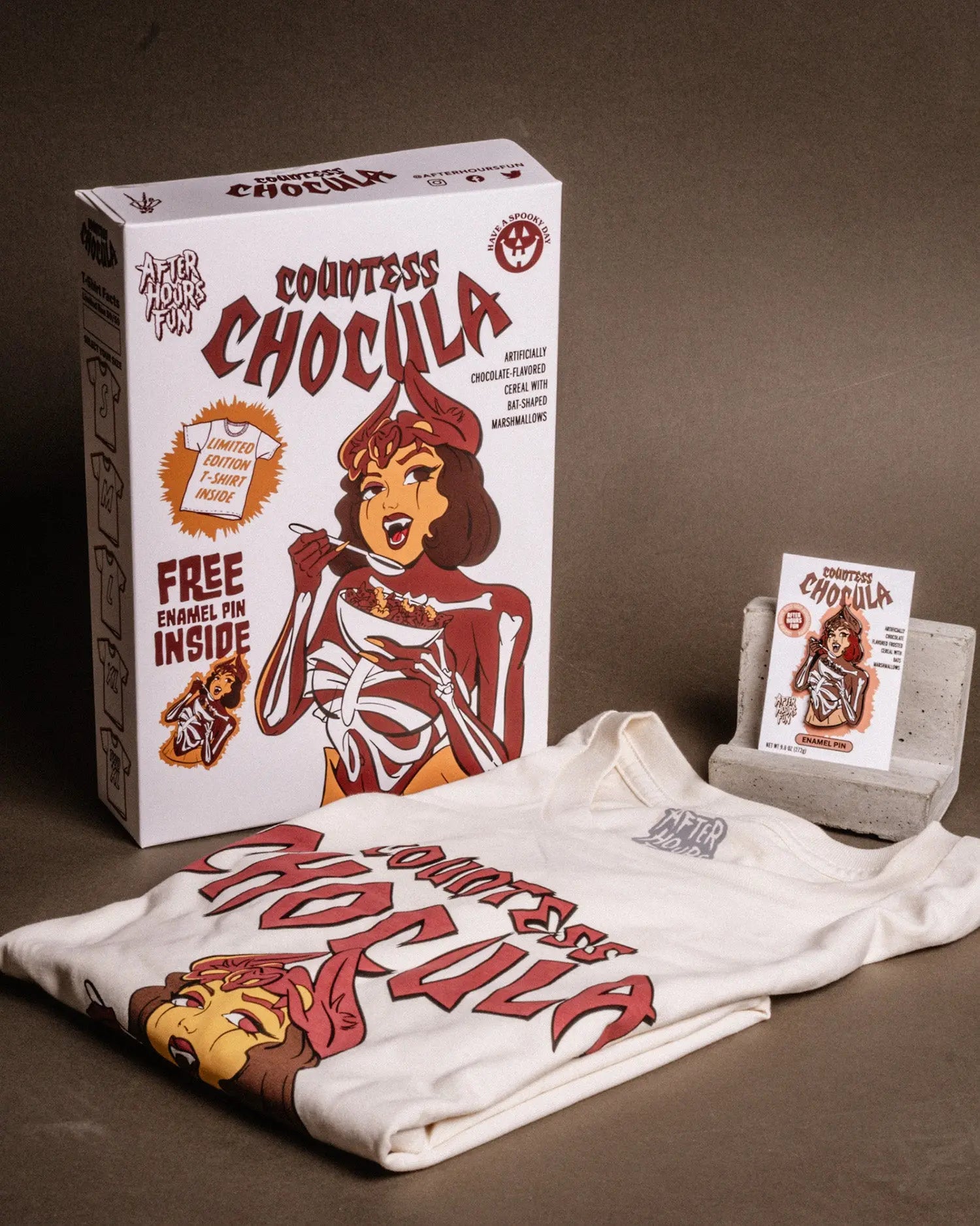 Countess Chocula Cereal With Enamel Pin T-shirt Natural Color AFTERHOURSFUN