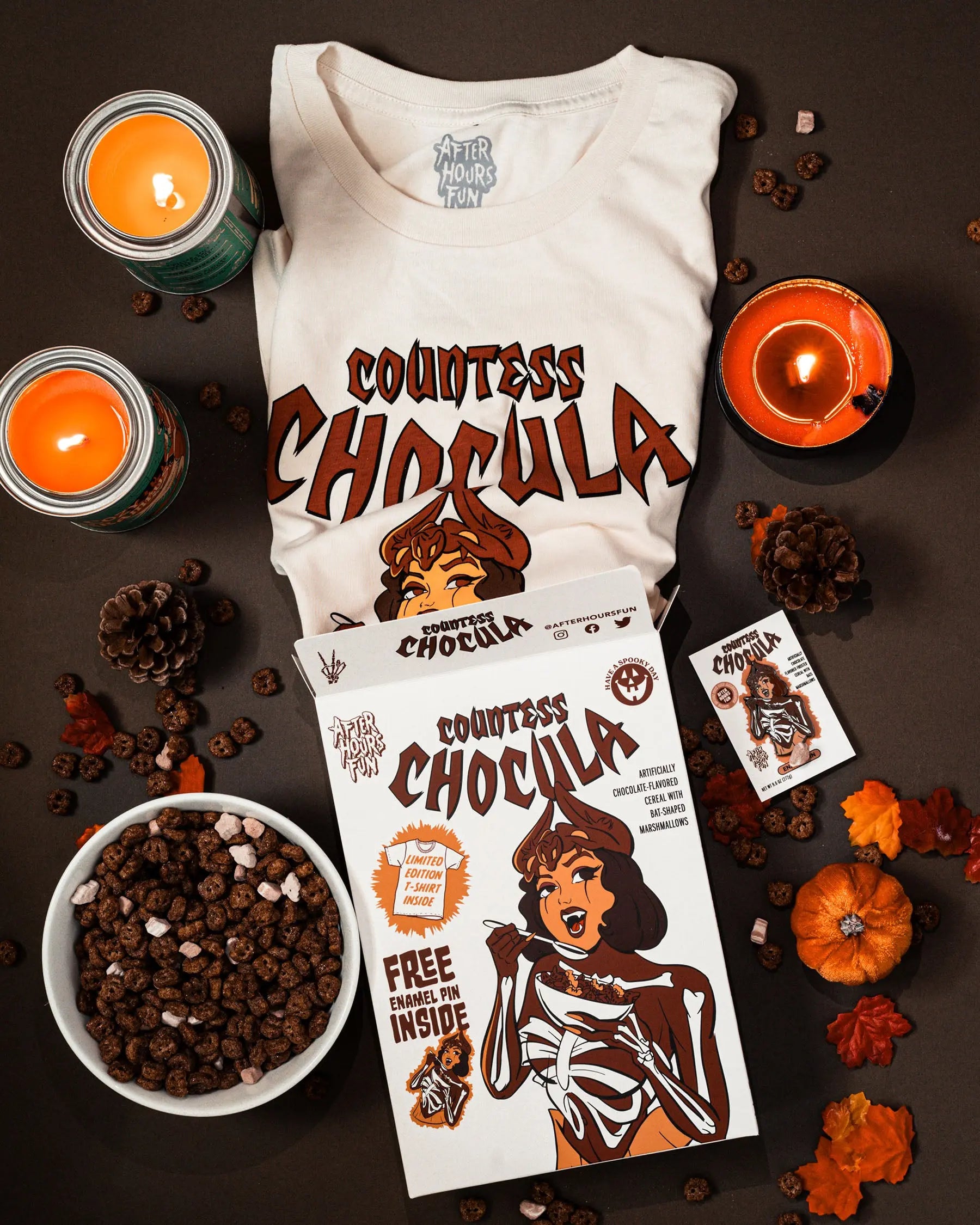 Countess Chocula Cereal With Enamel Pin T-shirt Natural Color AFTERHOURSFUN