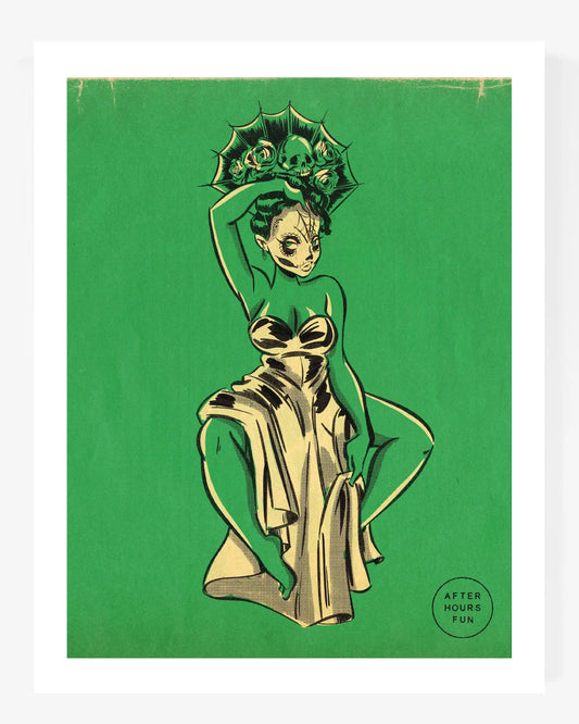 DAY OF DEAD GREEN GODDESS 11 x 14 in AFTERHOURSFUN