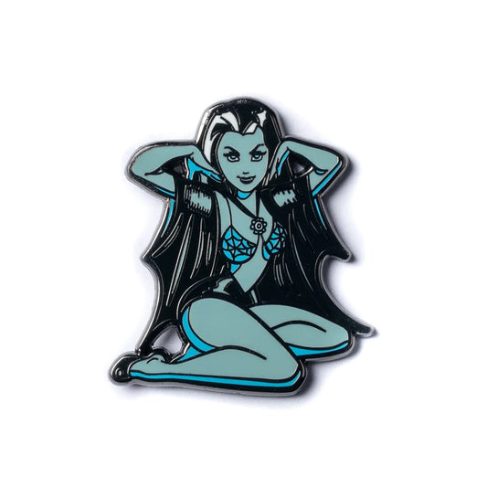 Limited Edition Signed & Numbered "Goth Babe" Lily Munster Fan Art Enamel Pin - After Hours Fun Blue AFTERHOURSFUN