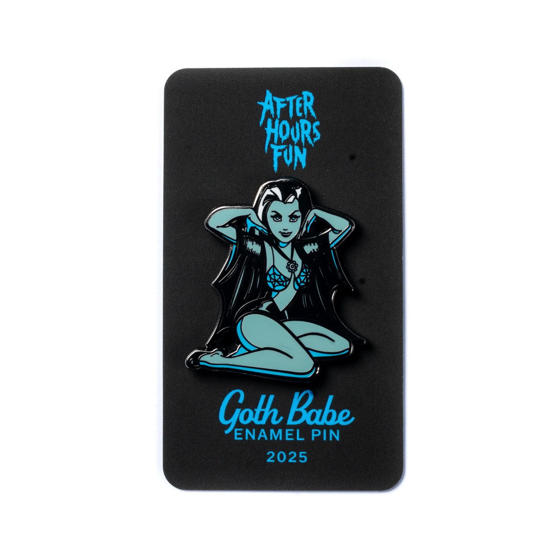 Limited Edition Signed & Numbered "Goth Babe" Lily Munster Fan Art Enamel Pin - After Hours Fun Blue AFTERHOURSFUN