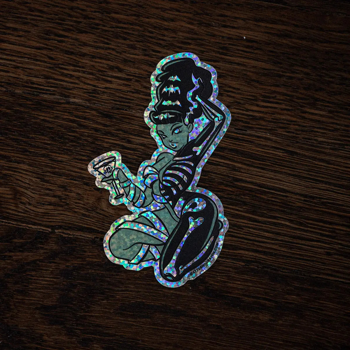Holographic sticker of bride bones