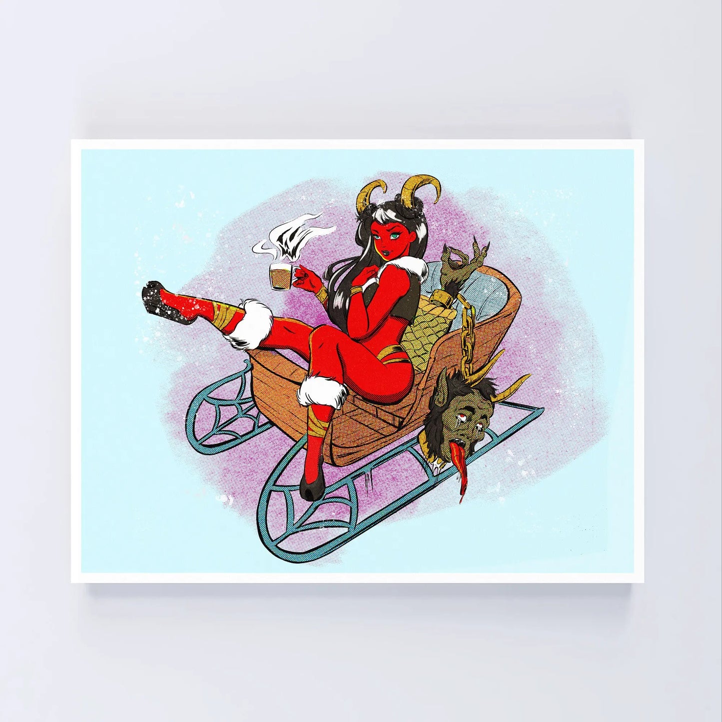 Ice Blue Krampus Pin Up Art 11 X 14