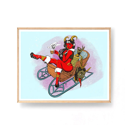 Ice Blue Krampus Pin Up Art 11 X 14 AFTERHOURSFUN